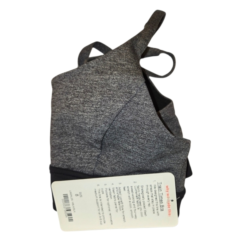 Lululemon Train Times Sports Bra in Dark Heathered Grey Black Size 8 NWT